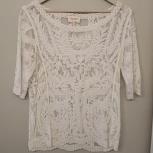 Laundry by Shelli Segal lace embroidery mesh top